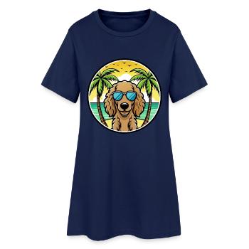 Lockig Beschichtet Retriever Hunderasse Cartoon Strand - Frauen T-Shirt-Kleid - Light Navy - Vorne