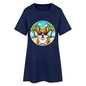 Corgi Hund Rasse Cartoon Sonnenbrille Strand - Frauen T-Shirt-Kleid - Light Navy - Vorne