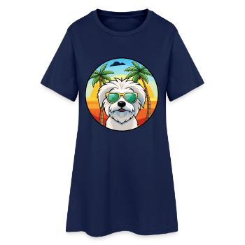 Coton De Tulear Hunderasse Cartoon Sonnenbrille Strand - Frauen T-Shirt-Kleid - Light Navy - Vorne