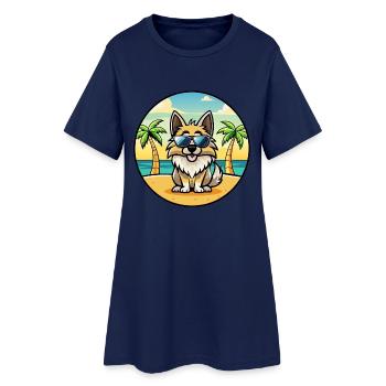Kroatische Schäferhundrasse Cartoon Sonnenbrille Strand - Frauen T-Shirt-Kleid - Light Navy - Vorne