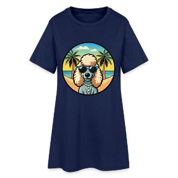 Corded Poodle Hunderasse Cartoon Sonnenbrille Strand - Frauen T-Shirt-Kleid - Light Navy - Vorne