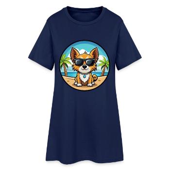 Continental Spielzeug Spaniel Hunderasse Cartoon Strand - Frauen T-Shirt-Kleid - Light Navy - Vorne