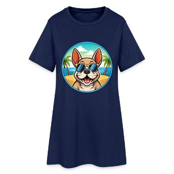 Chien Français Hunderasse Cartoon Sonnenbrille Strand - Frauen T-Shirt-Kleid - Light Navy - Vorne