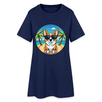 Strickjacke Welsh Corgi Hund Rasse Cartoon Sonnenbrille - Frauen T-Shirt-Kleid - Light Navy - Vorne