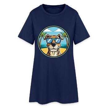 Catahoula Cur Hunderasse Cartoon Sonnenbrille Strand - Frauen T-Shirt-Kleid - Light Navy - Vorne