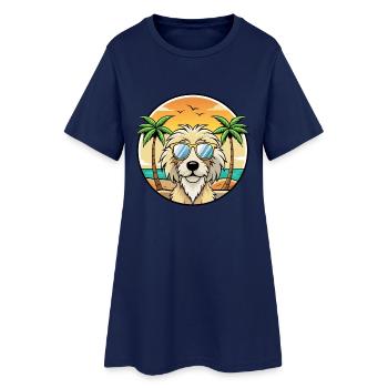 Chien de berger catalan race dessin animé lunettes de soleil plage - Robe T-shirt Femme - marine clair - Devant