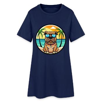 Bullmastiff Dog Breed Cartoon Sunglasses Beach - Women’s T-Shirt Dress - light navy - Front