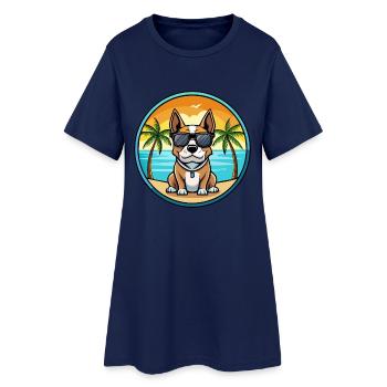Braque Auvergne Chien Race Dessin Animé Lunettes de Soleil Plage - Robe T-shirt Femme - marine clair - Devant