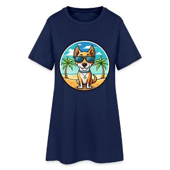 Brasilianischer Terrier Hunderasse Cartoon Sonnenbrille Strand - Frauen T-Shirt-Kleid - Light Navy - Vorne