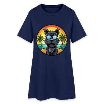 Schwarze russische Terrier Hunderasse Cartoon Sonnenbrille - Frauen T-Shirt-Kleid - Light Navy - Vorne