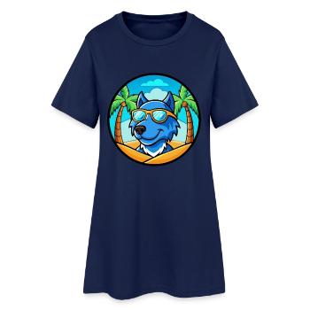 Blaue Spitzenhunderasse Cartoon Sonnenbrille Strand - Frauen T-Shirt-Kleid - Light Navy - Vorne