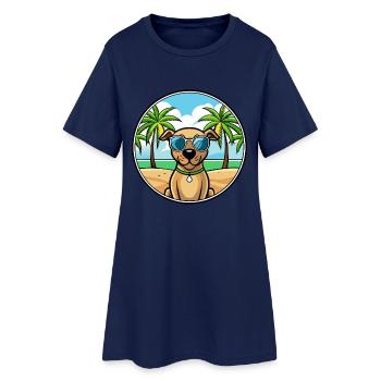 Schwarzes Maul Cur Hund Rasse Cartoon Sonnenbrille Strand - Frauen T-Shirt-Kleid - Light Navy - Vorne