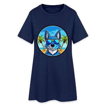 Blue Heeler Hunderasse Cartoon Sonnenbrille Strand - Frauen T-Shirt-Kleid - Light Navy - Vorne