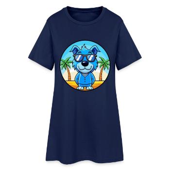 Blauer Paul Terrier Hund Rasse Cartoon Sonnenbrille Strand - Frauen T-Shirt-Kleid - Light Navy - Vorne