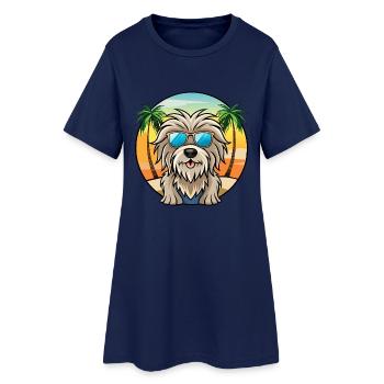 Bergamasco Chien de berger Race Dessin animé Lunettes de soleil Plage - Robe T-shirt Femme - marine clair - Devant