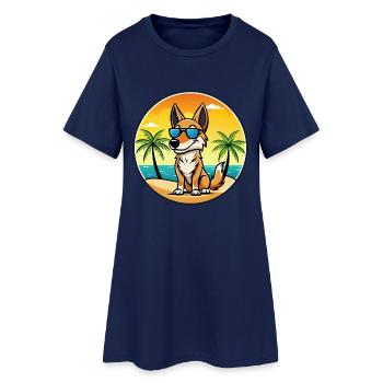 Australischer Kelpie Hund Rasse Cartoon Sonnenbrille Strand - Frauen T-Shirt-Kleid - Light Navy - Vorne