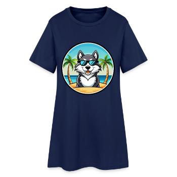 Alaskan Malamute Dog Breed Cartoon Sunglass Beach - Women’s T-Shirt Dress - light navy - Front