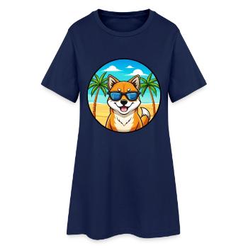 Akita Dog Breed Cartoon Sunglasses Beach - Women’s T-Shirt Dress - light navy - Front