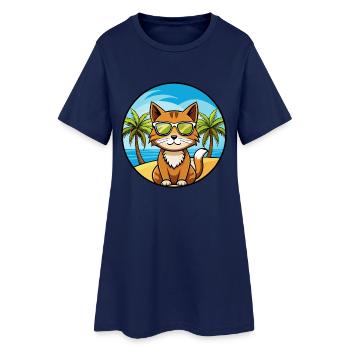 Havanna Braun Katze Rasse Cartoon Sonnenbrille Strand - Frauen T-Shirt-Kleid - Light Navy - Vorne