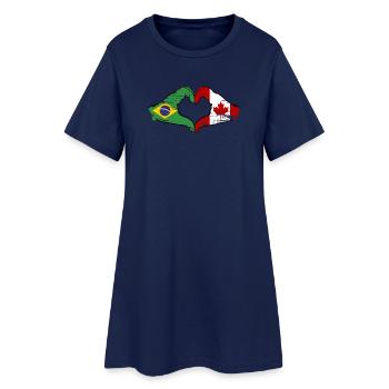 Brésil Canada Drapeau Mains Coeur Utilisé - Robe T-shirt Femme - marine clair - Devant