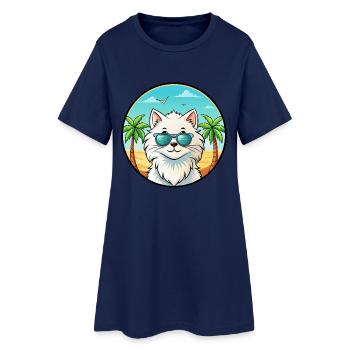 Weiße Langhaarkatze Persische Katze Rasse Cartoon Strand - Frauen T-Shirt-Kleid - Light Navy - Vorne