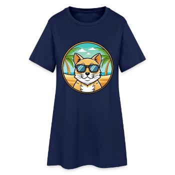 Domestic Cat Breed Cartoon Sunglasses Beach - Women’s T-Shirt Dress - light navy - Front