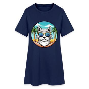 Lunettes de soleil de plage de race de chat angora turc - Robe T-shirt Femme - marine clair - Devant