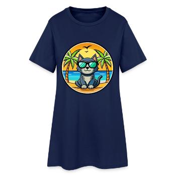 Bombay Cat Breed Dessin animé Lunettes de soleil Plage - Robe T-shirt Femme - marine clair - Devant