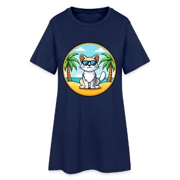 Turc Van Chat Race Dessin Animé Lunettes de Soleil Plage - Robe T-shirt Femme - marine clair - Devant