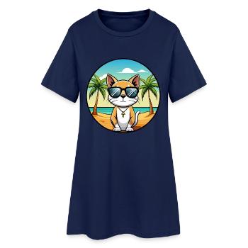 Siamesische Kurzhaarkatze Rasse Cartoon Sonnenbrille Strand - Frauen T-Shirt-Kleid - Light Navy - Vorne