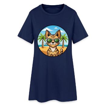 Savannah Katzenrasse Cartoon Sonnenbrille Strand - Frauen T-Shirt-Kleid - Light Navy - Vorne