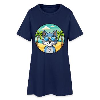 Lunettes de soleil de dessin animé de race de chat bleu russe plage - Robe T-shirt Femme - marine clair - Devant