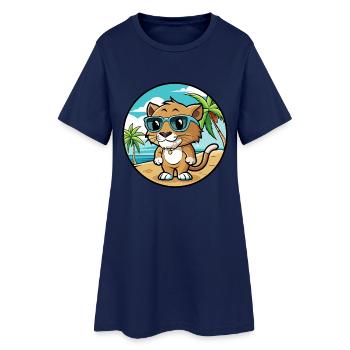 Bébé Chat Race Dessin Animé Lunettes De Soleil Plage - Robe T-shirt Femme - marine clair - Devant