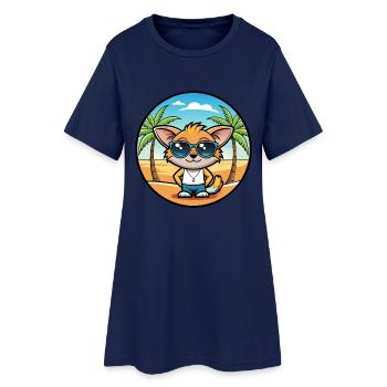 Pixie Bob Katzenrasse Cartoon Sonnenbrille Strand - Frauen T-Shirt-Kleid - Light Navy - Vorne