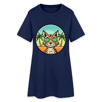 Ocicat Breed Cartoon Sonnenbrille Strand - Frauen T-Shirt-Kleid - Light Navy - Vorne
