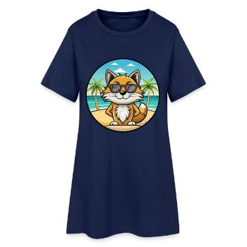 Manx Katzenrasse Cartoon Sonnenbrille Strand - Frauen T-Shirt-Kleid - Light Navy - Vorne