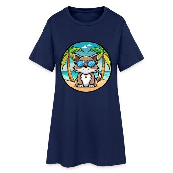 Carélie Bobtail Cat Breed Cartoon Sunglass Beach - Robe T-shirt Femme - marine clair - Devant