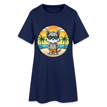 Javanische Katzenrasse Cartoon Sonnenbrille Strand - Frauen T-Shirt-Kleid - Light Navy - Vorne