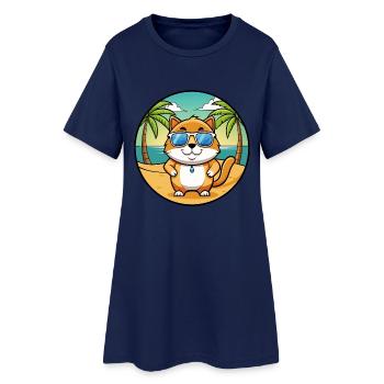 Hosico Katzenrasse Cartoon Sonnenbrille Strand - Frauen T-Shirt-Kleid - Light Navy - Vorne