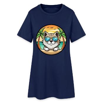 Himalaya-Katzenrasse Cartoon-Sonnenbrille Strand - Frauen T-Shirt-Kleid - Light Navy - Vorne