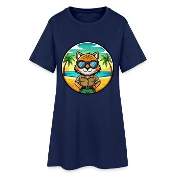 Highlander Cat Breed Cartoon Sunglasses Beach - Women’s T-Shirt Dress - light navy - Front