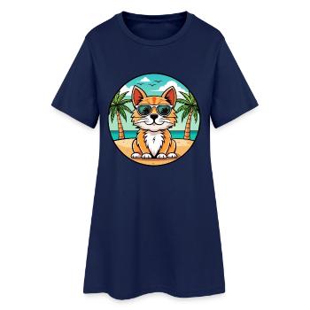 Lunettes de soleil de dessin animé de race de chat à poil long allemand plage - Robe T-shirt Femme - marine clair - Devant