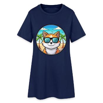 Verdünnte Kattunkatzenrasse Cartoon Sonnenbrille Strand - Frauen T-Shirt-Kleid - Light Navy - Vorne