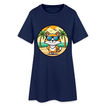 Cymric Katzenrasse Cartoon Sonnenbrille Strand - Frauen T-Shirt-Kleid - Light Navy - Vorne