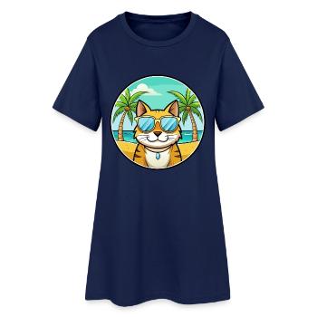 Brasilianisch Kurzhaar Katzenrasse Cartoon Sonnenbrille - Frauen T-Shirt-Kleid - Light Navy - Vorne