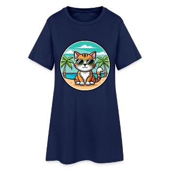 Amerikanische Bobtail Katzenrasse Cartoon Sonnenbrille Strand - Frauen T-Shirt-Kleid - Light Navy - Vorne