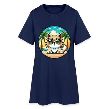 Birma Katzenrasse Cartoon Sonnenbrille Strand - Frauen T-Shirt-Kleid - Light Navy - Vorne