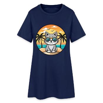 American Curl Katzenrasse Cartoon Sonnenbrille Strand - Frauen T-Shirt-Kleid - Light Navy - Vorne