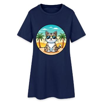 American Wirehair Cat Breed Cartoon Sunglass Beach - Robe T-shirt Femme - marine clair - Devant