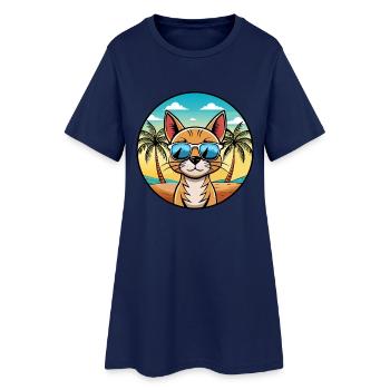 Lunettes de soleil de race de chat abyssin de dessin animé plage - Robe T-shirt Femme - marine clair - Devant